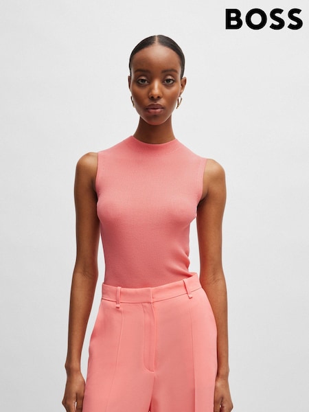 BOSS Pink Slim Fit Rib Sleeveless Knitted Top (B35673) | €99