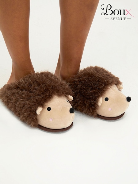 Brown - Boux Avenue Hedgehog Plush Mule Slippers