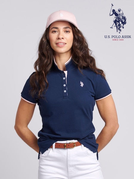 כחול  - U.s. Polo Assn. Regular Fit Womens Pique Polo Shirt (B35851) | ‏201‏₪