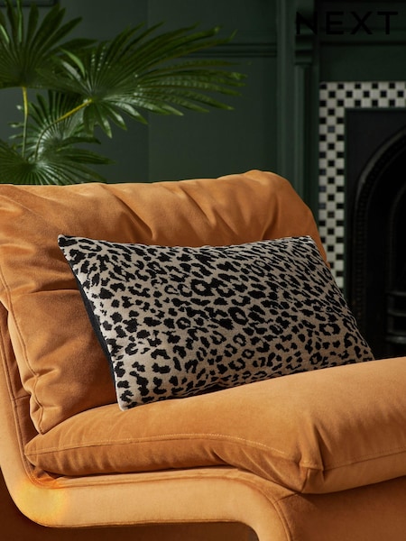 Black 50 x 30cm Velvet Leopard Print Cushion (B35958) | €28
