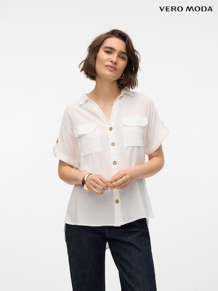 VERO MODA White Utility Pocket Detail Short Sleeve Shirt (B36093) | € 17