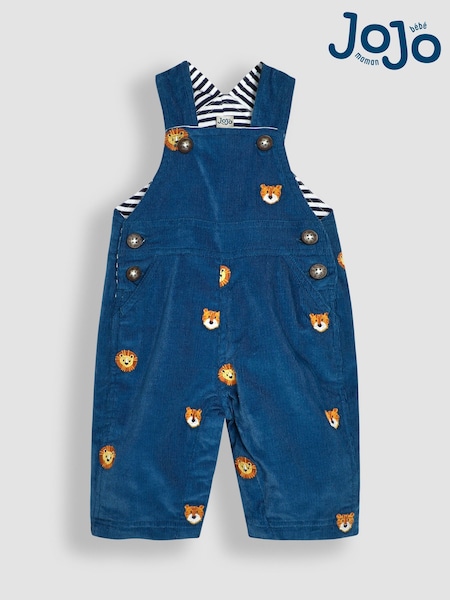 JoJo Maman Bébé Blue Safari Animal Embroidered Cord Dungarees (B36200) | SGD 52