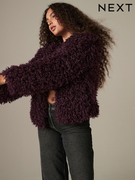 Burgundy Red Short Faux Fur Jacket (B36222) | 204 QAR