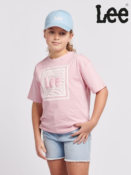 Lee Girls Boxy Fit 100% Cotton Check Graphic T-Shirt (B36373) | 83 LEI - 100 LEI