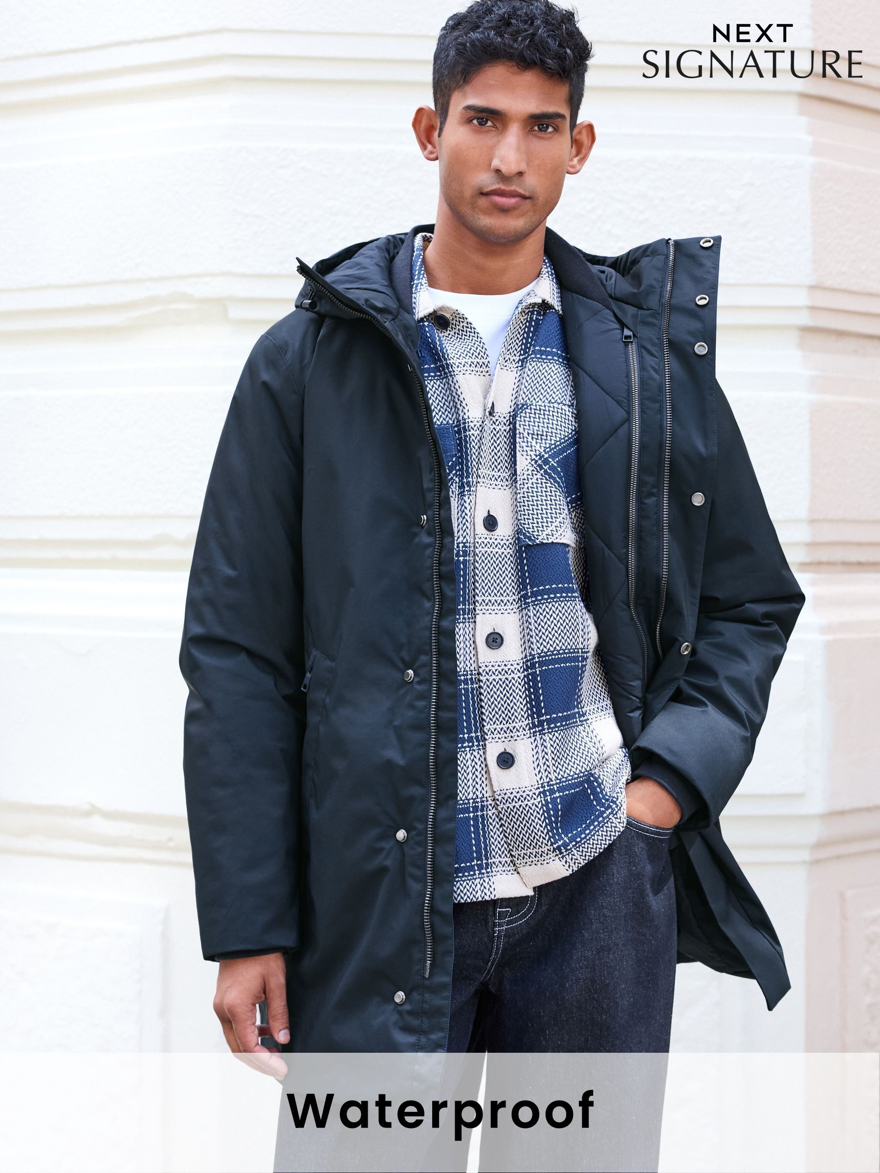 Men s Coats Black Hooded Waterproof Coatsandjackets Next Latvia