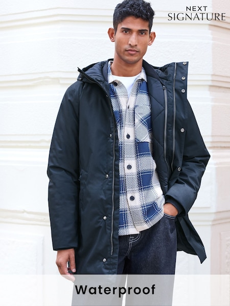 Navy Blue Waterproof Padded 3 in 1 Signature Hooded Coat (B36404) | €183