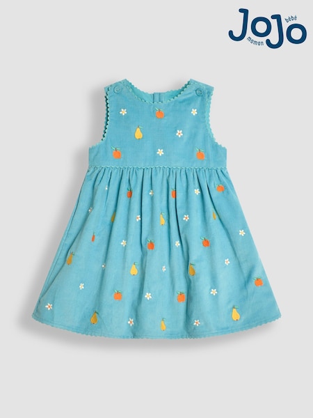 JoJo Maman Bébé Duck Egg Blue Fruit Embroidered Cord Dress (B36436) | AED179