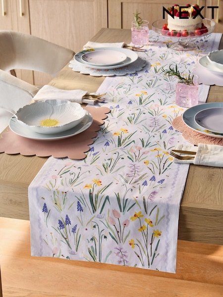 Lilac Purple Lila Floral 100% Cotton Dining Table Runner (B36479) | €23 - €28