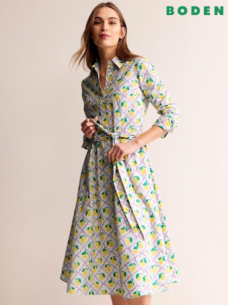 Boden Cream Amy 100% Cotton Midi Shirt Dress (B36499) | €79
