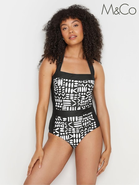 M&Co Black Print Monotone Halter Swimsuit (B36542) | €52
