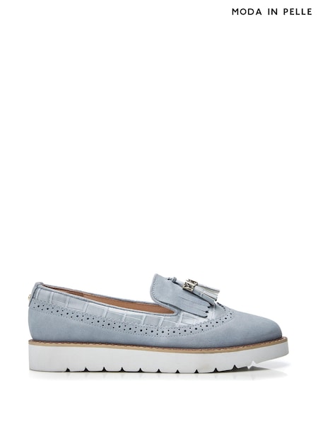Moda in Pelle Blue Eilani Brogue Detail Eva Wedge Loafers (B36584) | €68