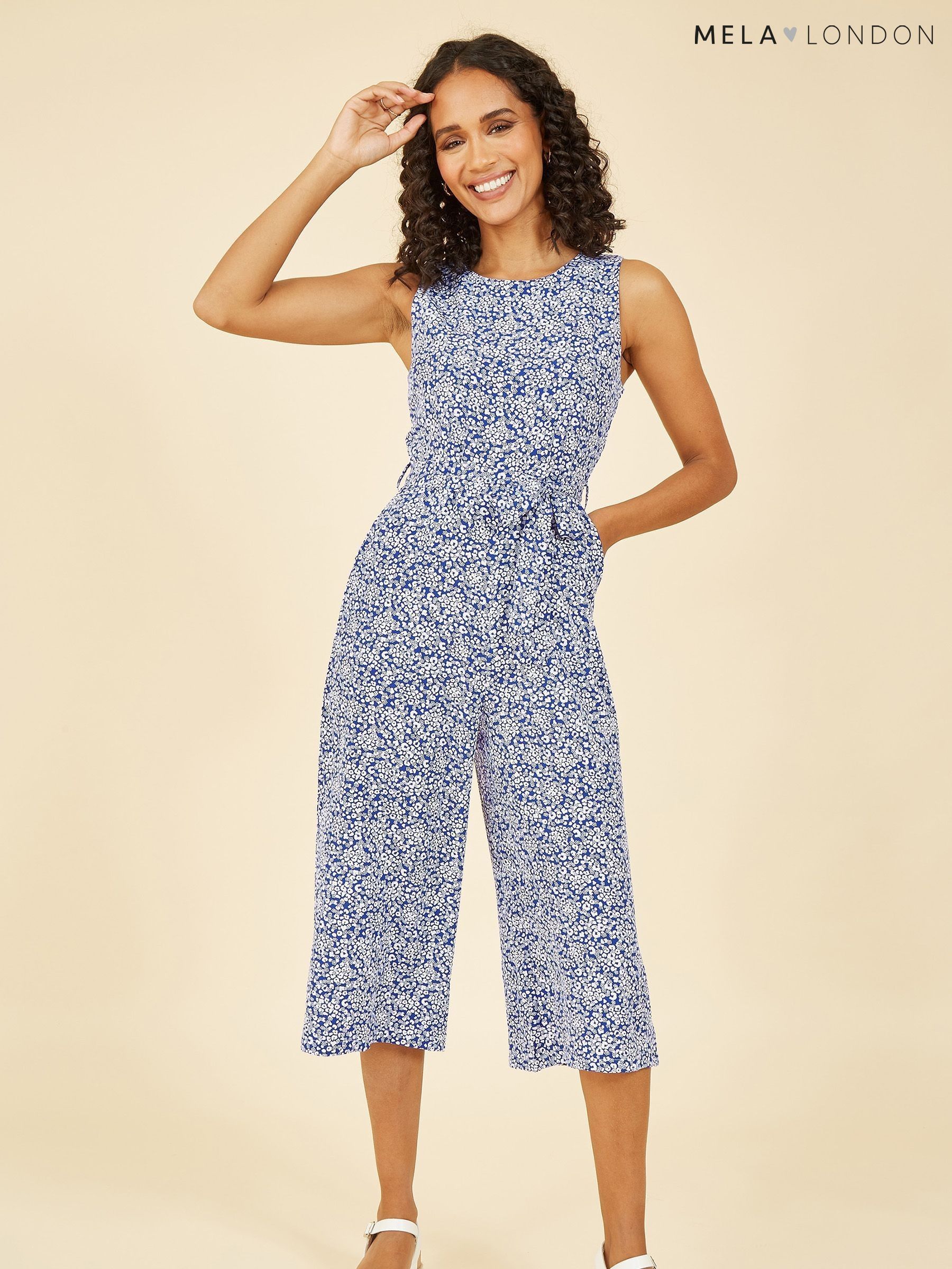 Navy printed culotte jumpsuit sales