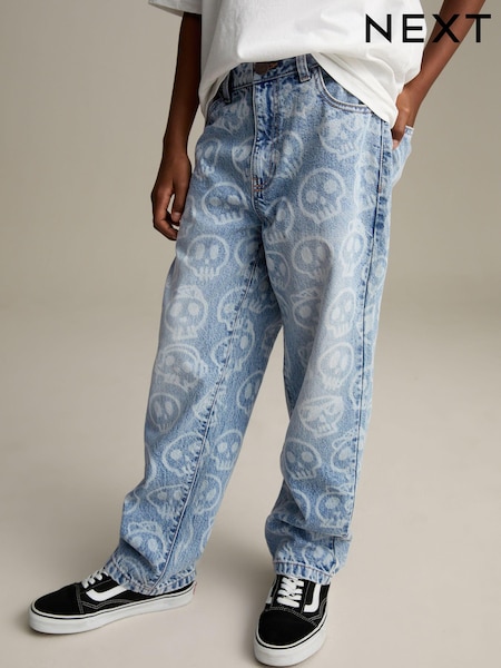 Blue All-Over Skull Denim 100% Cotton Jeans (3-16yrs) (B36686) | €26 - €34