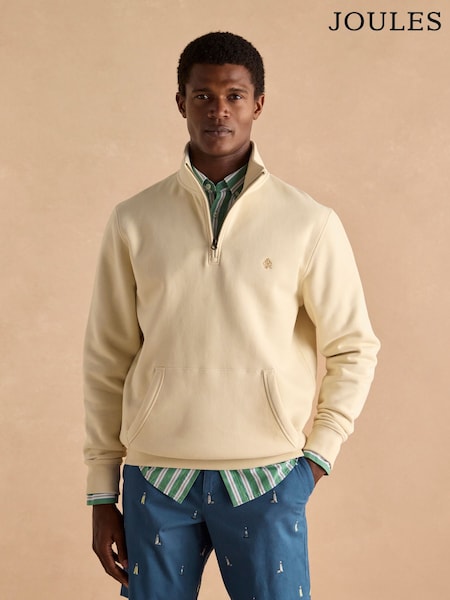 Cream - Joules Jenkins Brushed Cotton Quarter Zip Sweatshirt (B36692) | 447 LEI