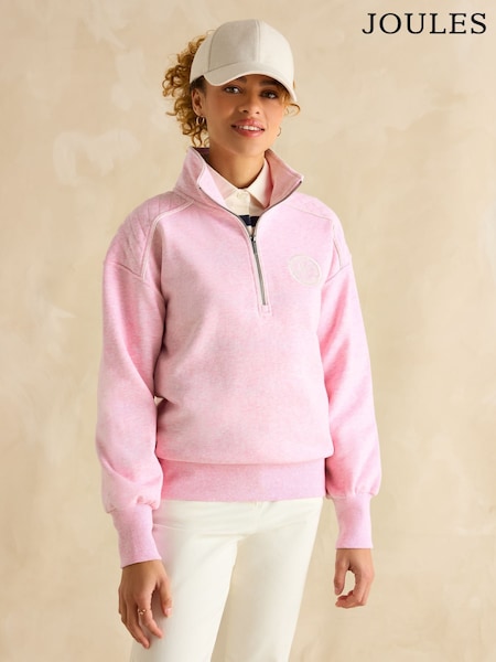 ורוד - Joules Racquet Cotton Marl Half Zip Sweatshirt (B36700) | ‏277‏₪