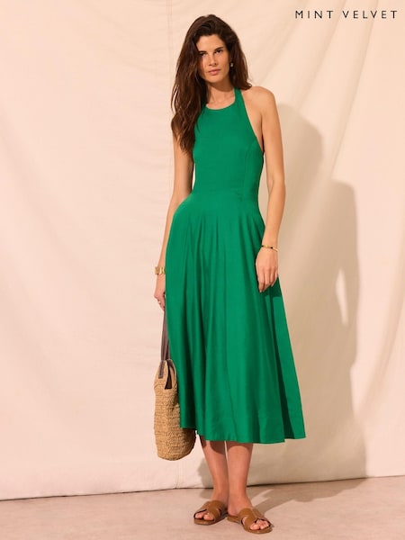 Green - Mint Velvet Linen Blend Halter Midi Dress