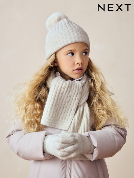 Cream Cable Cable Hat, Gloves and Scarf Set (3-16yrs) (B36867) | €24 - €28