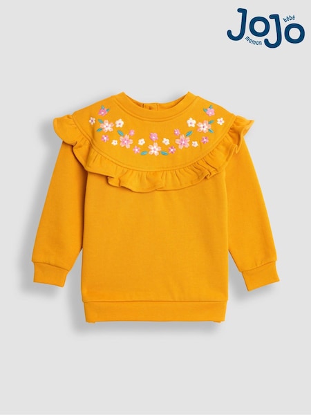 JoJo Maman Bébé Mustard Embroidered Frill Sweatshirt (B36915) | €38