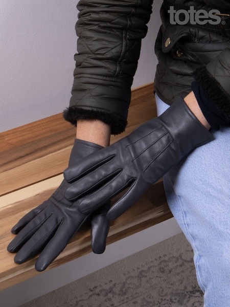 Grå - Totes 3 Point Smartouch Winter Leather Gloves (B36926) | kr420