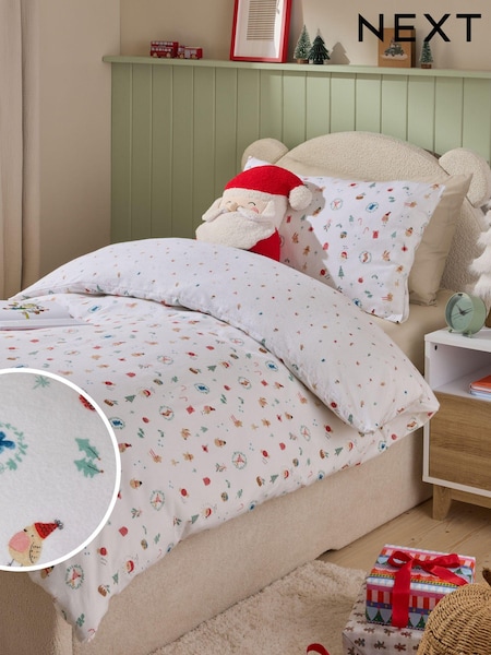 White Brushed Santa Icon Christmas Duvet Cover and Pillowcase Set (B36953) | 105 SAR - 155 SAR