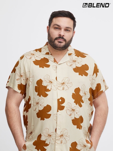 Blend Brown Floral Resort Short Sleeve Shirt (B37017) | €13.50