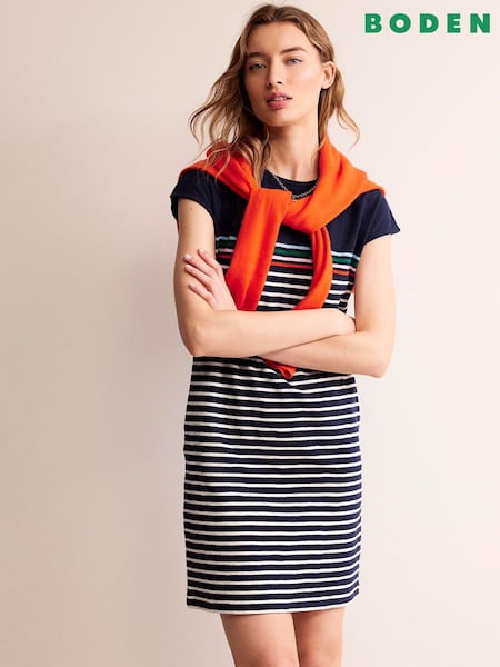 Boden Blue 100% Cotton Stripe Leah Jersey T-Shirt Dress (B37100) | €31