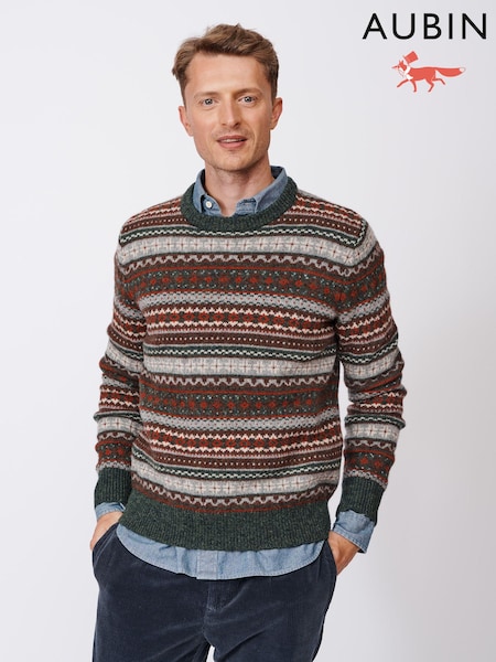Aubin Green Fair Isle Pattern Wool Crew Top (B37168) | €83