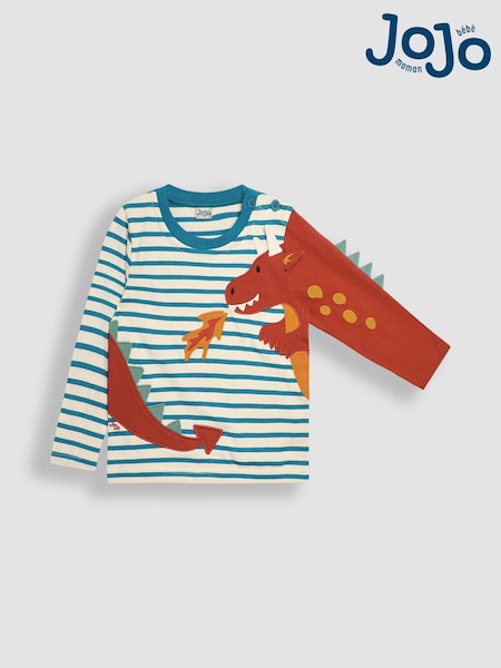 JoJo Maman Bébé Ecru Dragon Appliqué Top (B37178) | AED105