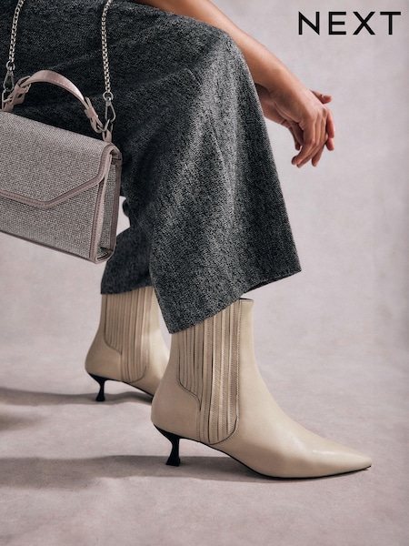 Neutral Tabitha Simmons Kitten Heel Elvina Leather Ankle Boots (B37181) | 314 QAR