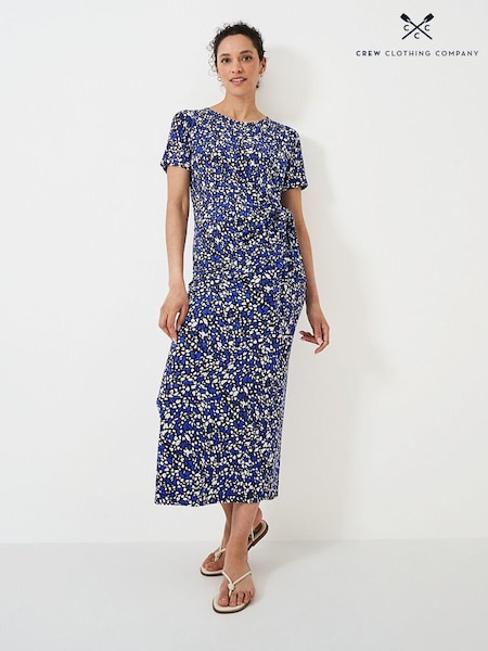 Crew Clothing Blue Tina Abstract Print Tie Front Jersey Dress (B37224) | €41.50
