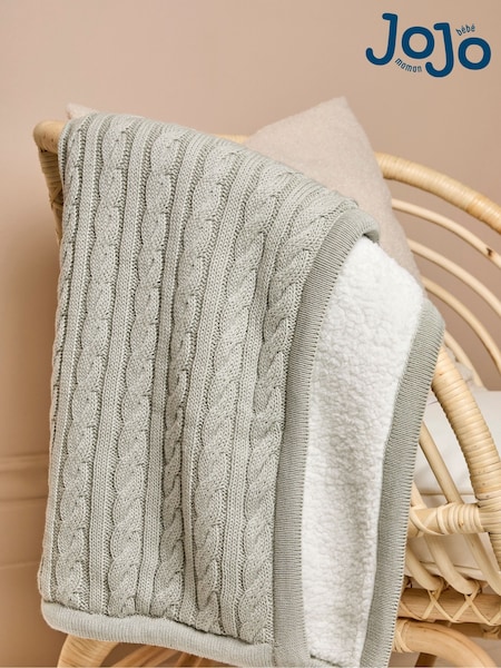 JoJo Maman Bébé Sage Cable Knit Sherpa Fleece Blanket (B37303) | €48