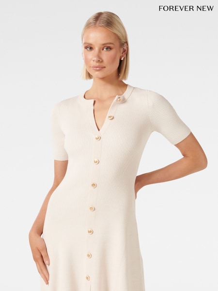 Forever New Cream Jolie Button Knit Mini Dress (B37334) | €54