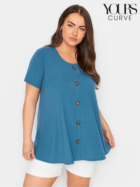 Синий - Yours Curve Button Front Ribbed Tunics (B37437) | €29