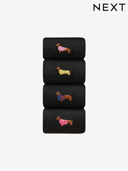 Sausage Dogs Embroidered Motif Ankle Socks 4 Pack (B37460) | €17.50