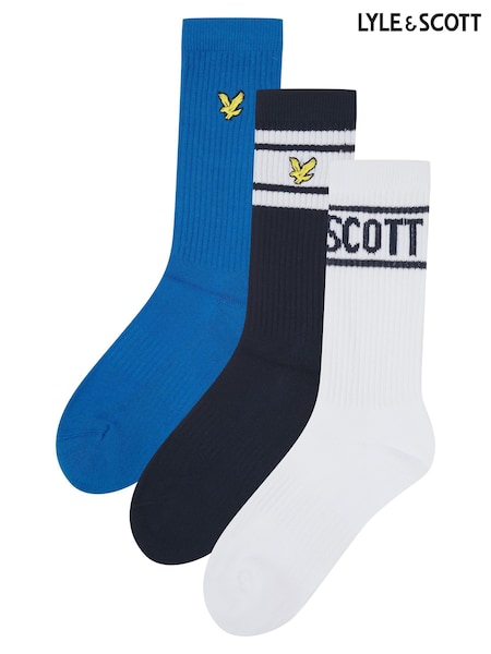 Lyle & Scott Blue Boys Clint Cotton Sports Socks 3 Pack (B37479) | €13