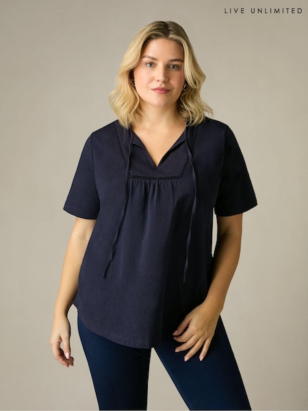 Live Unlimited Navy Blue Curve Cotton Slub Bib Tunic (B37558) | €34