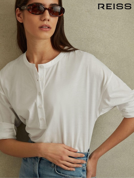 Reiss Olive Cotton Henley Top (B37626) | €104