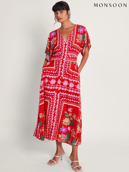 Monsoon Red Sandie Print Dress (B37629) | €54