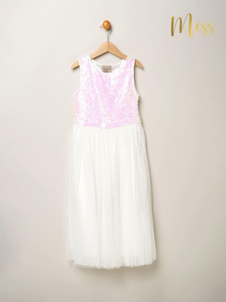 Miss Sequin Bow Tulle Skirt White Dress (B37661) | ₪191