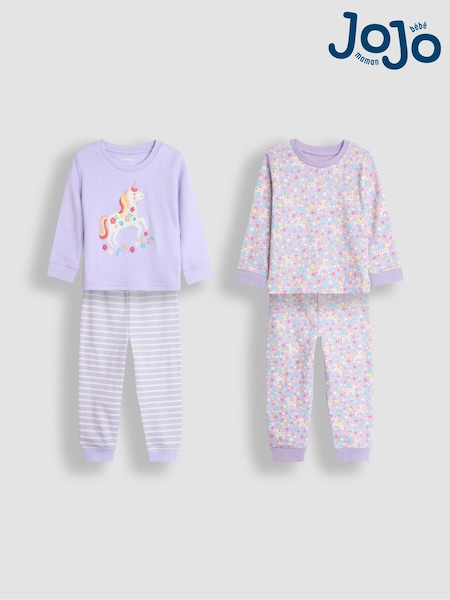 JoJo Maman Bébé Lilac 2-Pack Unicorn Jersey Pyjamas (B37754) | €47