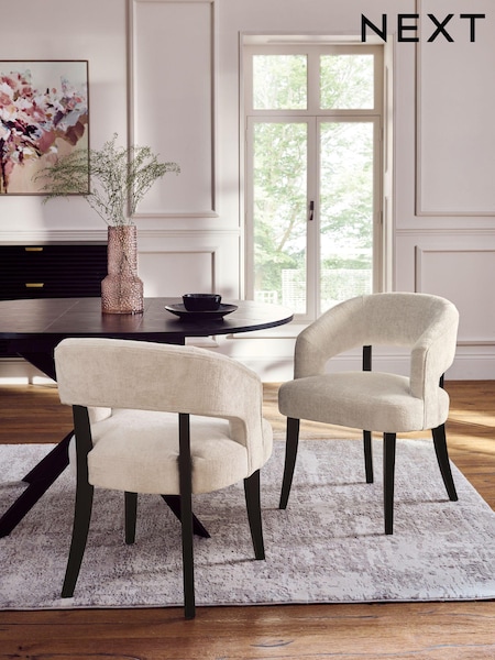 Set of 2 Plush Chenille Oyster Remi Black Leg Dining Chairs (B37817) | €440