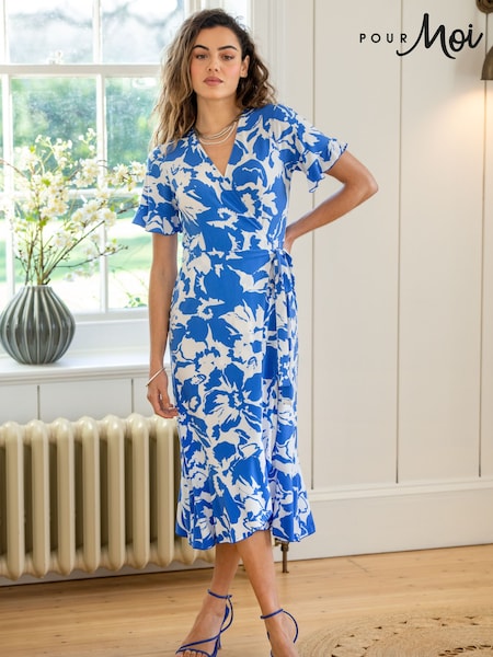 Pour Moi Blue Print Megan Stretch Jersey Wrap Midi Dress (B37820) | €69