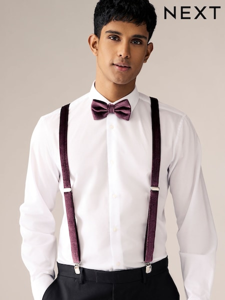 Burgundy Red Velvet Bow Tie and Braces (B37862) | 44 QAR