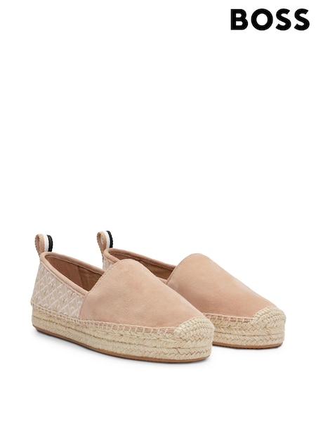 BOSS Brown Suede Slip-On Espadrilles With Embroidered Monograms (B37990) | €53