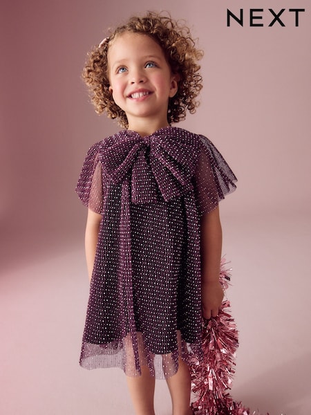 Plum Purple Sparkle Mesh Dress (3mths-7yrs) (B37994) | 56 QAR - 68 QAR