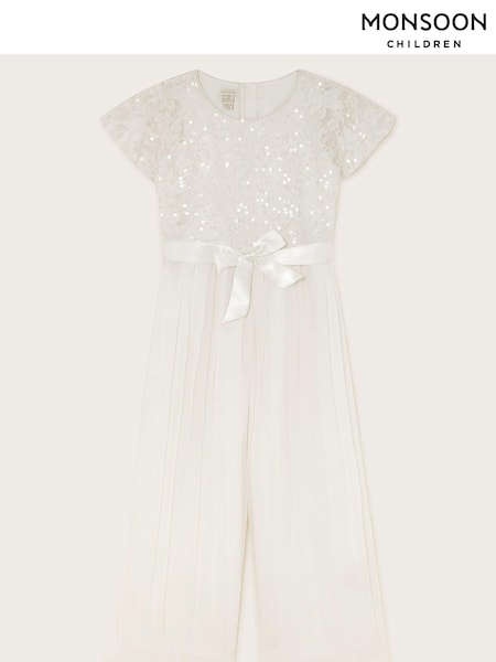 Monsoon White Sequin Lacey Cape Jumpsuit (B38130) | €38 - €41