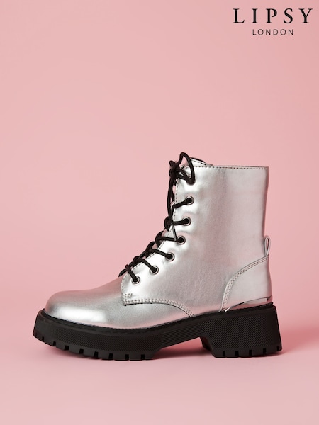 Lipsy Rainbow Chunky Flat Faux Leather Party Lace Up Ankle Boot (B38133) | 38 € - 42 €