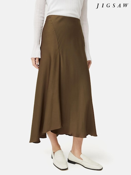 Jigsaw Green Satin Bias Asymmetric Skirt (B38168) | €79