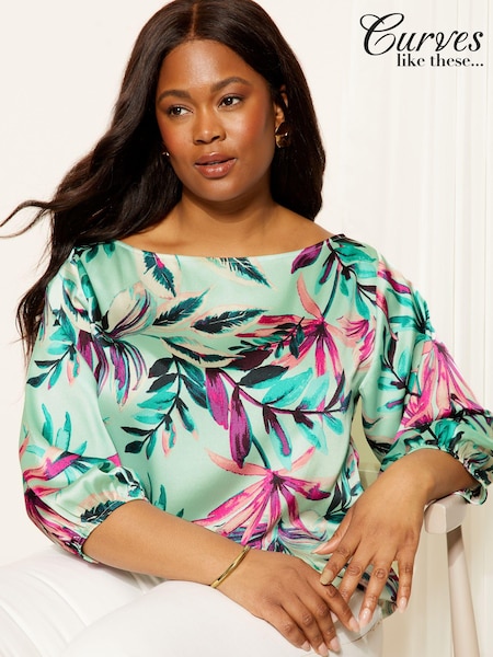 Curves Like These Blue Printed 3/4 Sleeve Blouse (B38182) | € 22