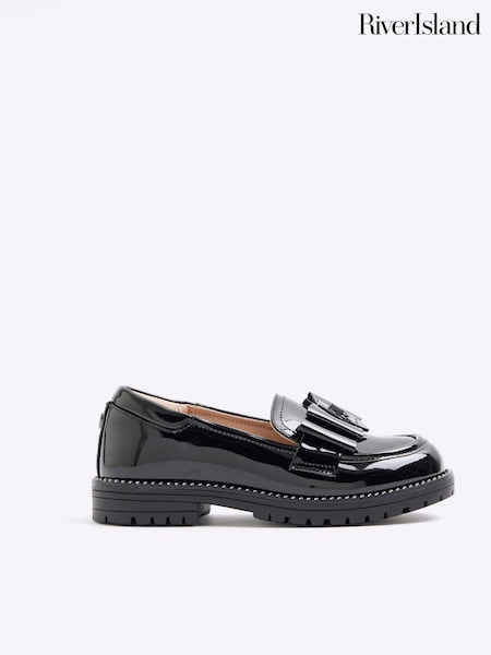 River Island Girls Patent Drench Bow Loafers (B38234) | 108 LEI